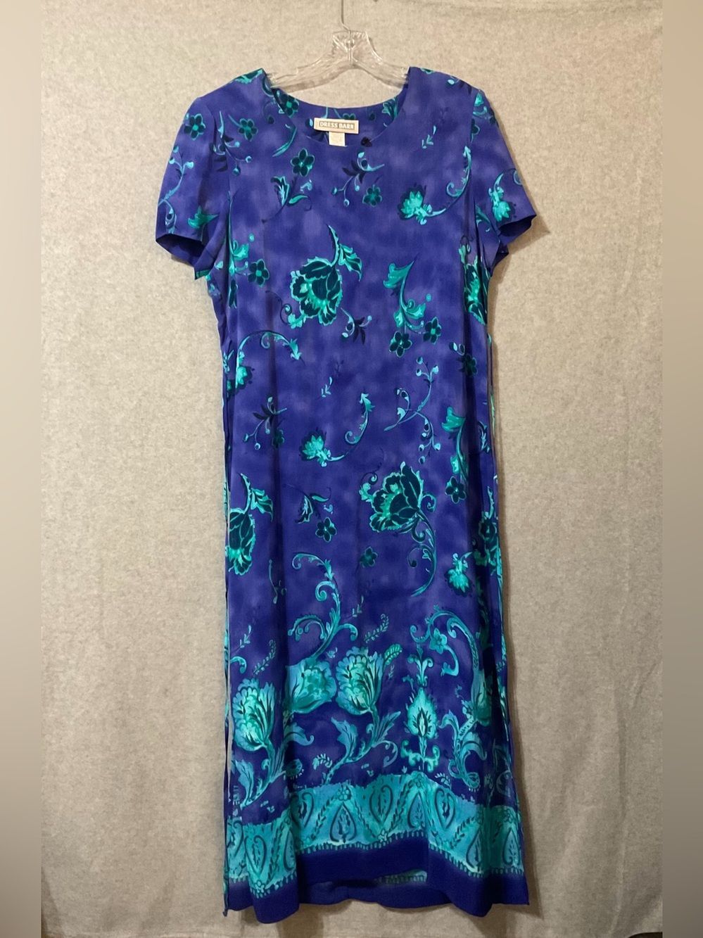 Dress Barn Blue Midi Dress with Teal Floral Print Sz XL